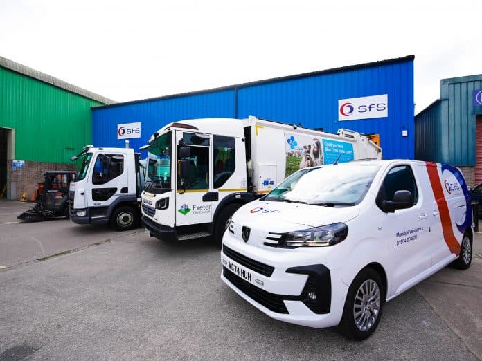 SFS Exeter depot with Exeter RCV, SFS van and sweeper